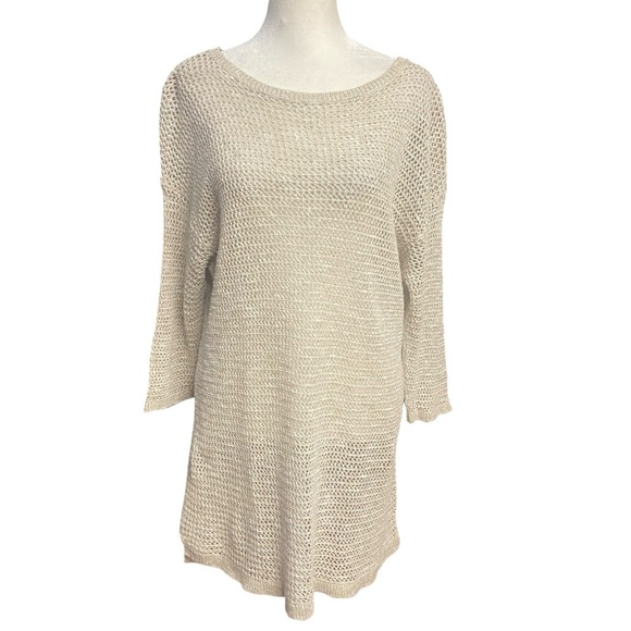 J. Jill Open Knit Tunic Sweater Size L Oatmeal Boat neck Lightweight Classic - Picture 4 of 12
